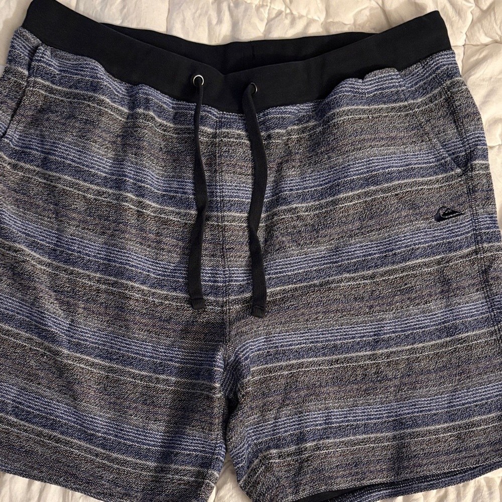 Quiksilver Striped Knit Drawstring Shorts in Blue and Black
